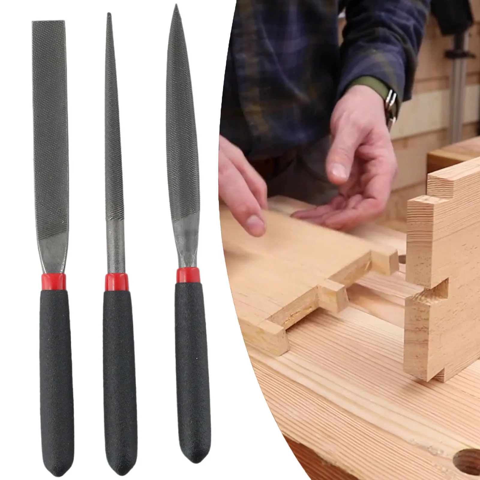 3-Pack Needle Files 118mm Steel Hand Tool Set Flat Round Half Round Shapes For Glass Stone Metal Gold Tile-Carving Model Making