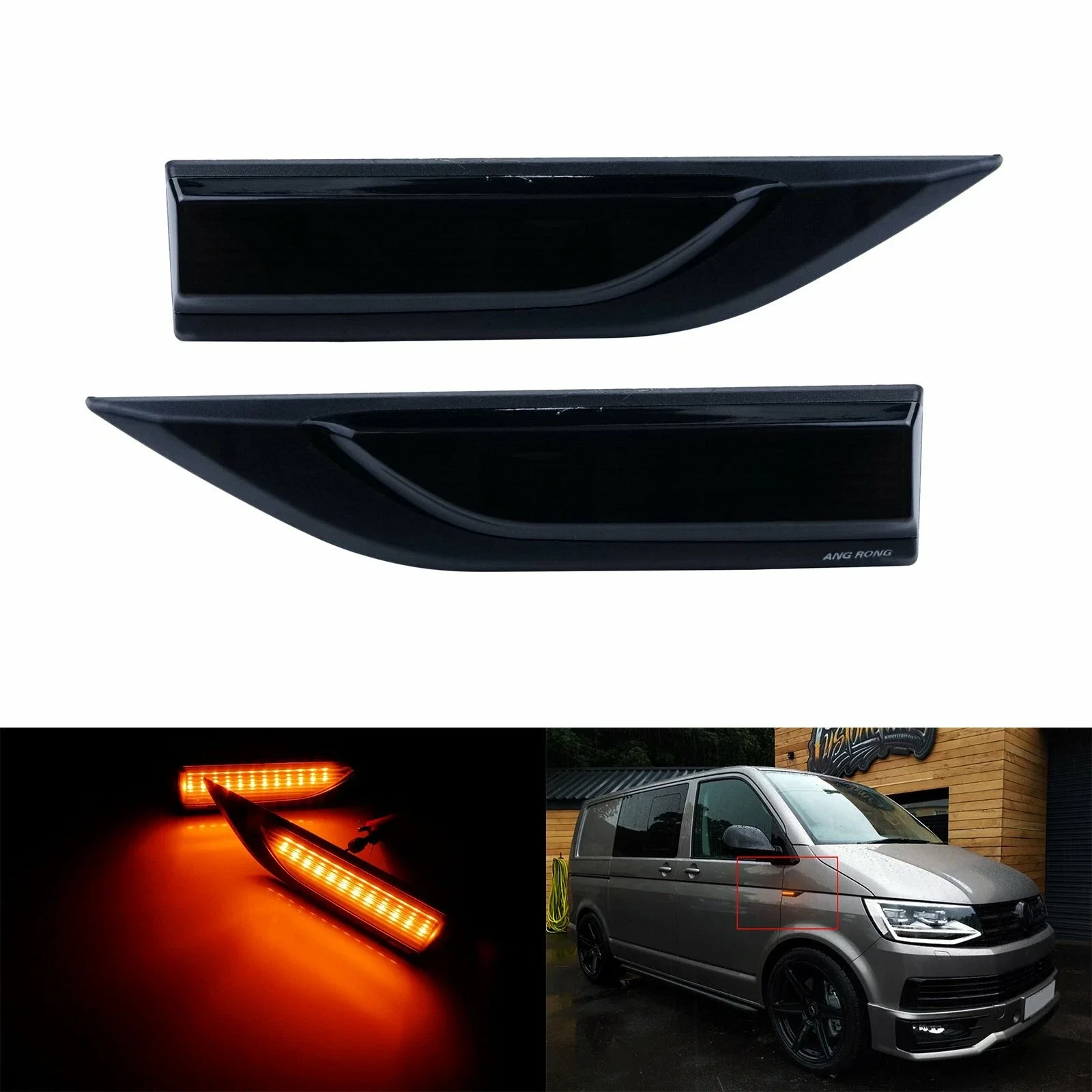 

2x Amber LED Side Marker Indicator Light Black Lens For VW T6 Caravelle Transporter Mk VI Side Repeaters Turn Signal Lamps