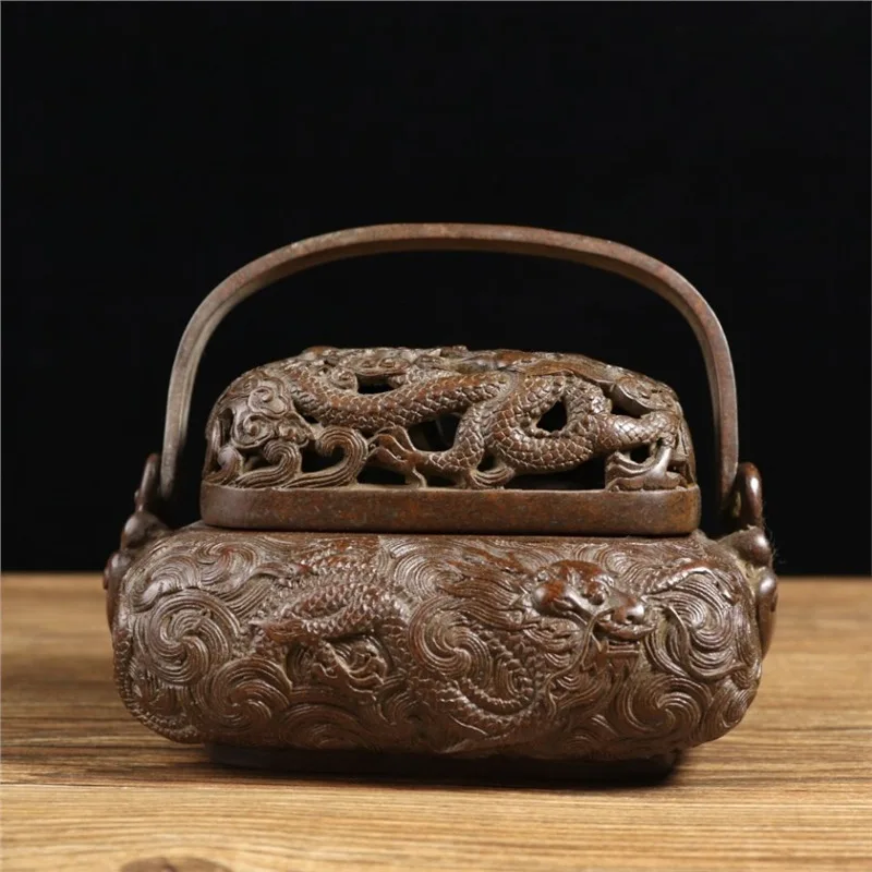 Exquisite Bronzeware: Suzhou-style Brass Dragon-patterned Incense Burner, Antique, Home Decorative Ornament