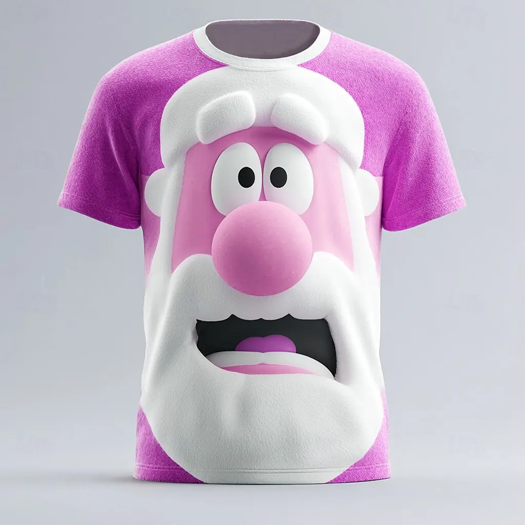 3D Print White Beard Man Graphic T-Shirts Abstract Pattern Short Sleeve Tees For Men Women Christmas Theme Casual Unisex Clothes