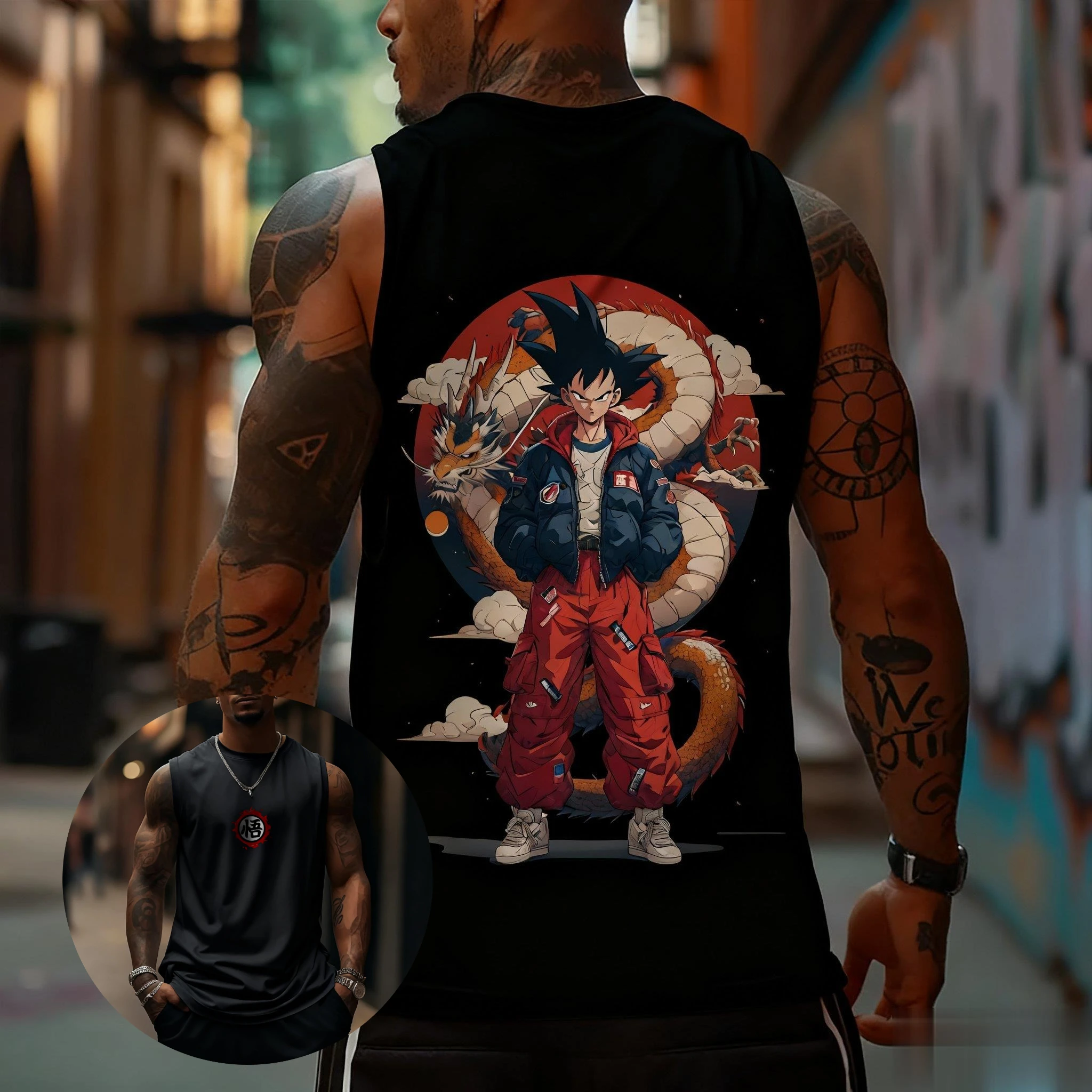 

Dragon Ball Goku Muscle Tank Top Мужская рубашка без рукавов с принтом аниме Уличная одежда Лето Harajuku Свободный повседневный спортивный жилет Модные топы