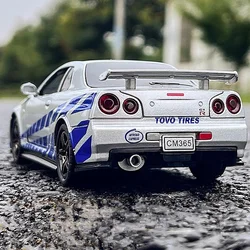 1:32 Nissan Skyline Ares GTR R34 Alloy Sports Car Model Diecasts Metal Toy Car Model High Simulation Sound Light Childrens Gift