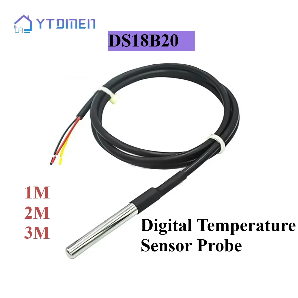 Sonde de température étanche DS18B20, capteur de température en acier inoxydable, fil 1m 2m 3m 18B20 pour Arduino, 1 pièce