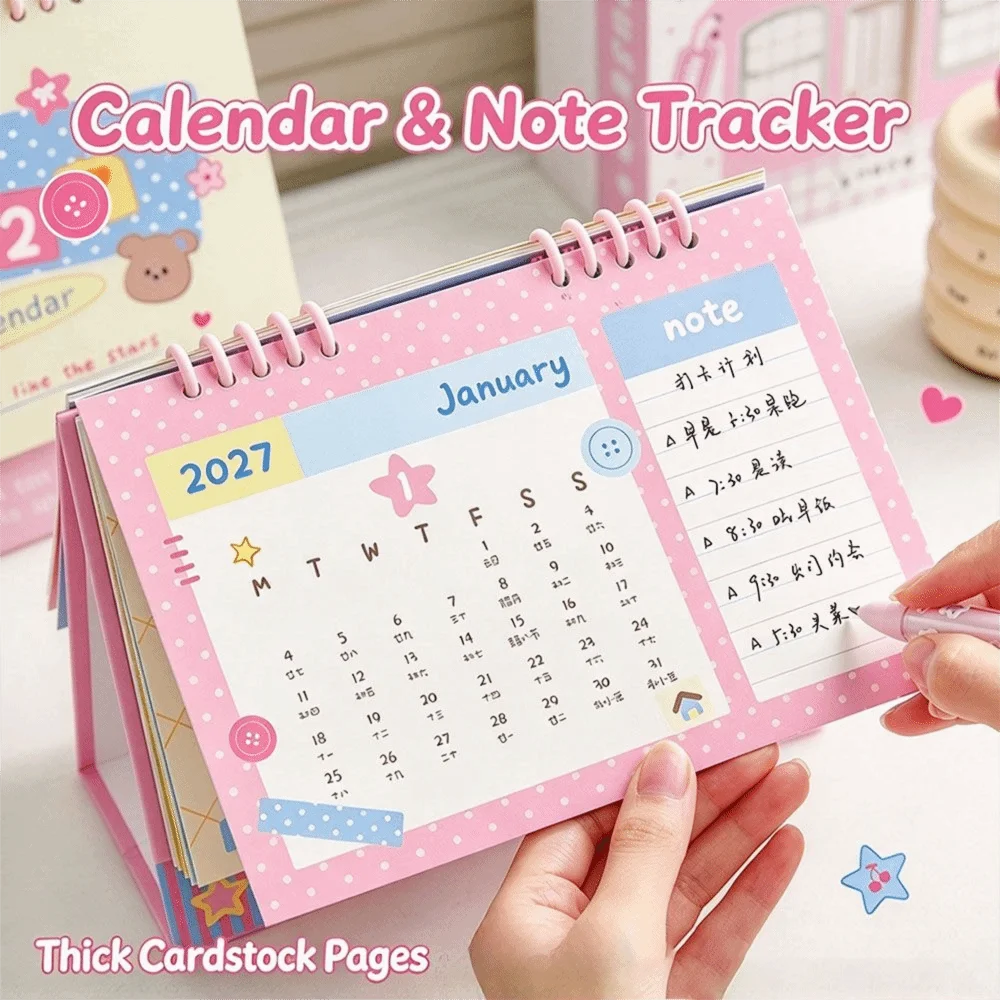 New Cartoon Bear 2027 Desk Calendar Daily Schedule Collage Art Standing Calendar Card Paper Note Planner Students Gifts