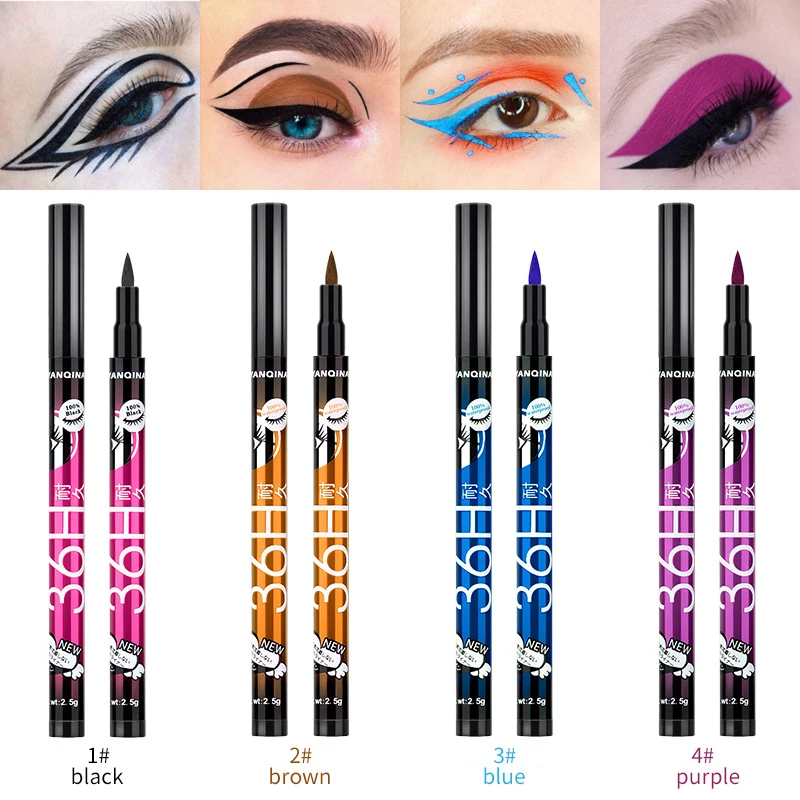 

4 Colors 36H Black Eyeliner Pencil Waterproof Long-lasting Eye Liner Liquid Pen Precision Smudge-Proof Smooth Beauty Makeup Tool