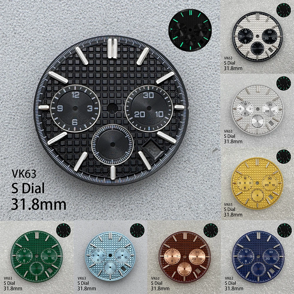 31.8mm Oak S Dial For VK63 Quartz Movement Green Luminous Quality Panda Watch Modification Accessories