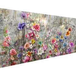 Large Diamond Painting 5D Cross Stitch Wall Art Multicolored Flower Full Round Drill, Embroidery for Home Decor