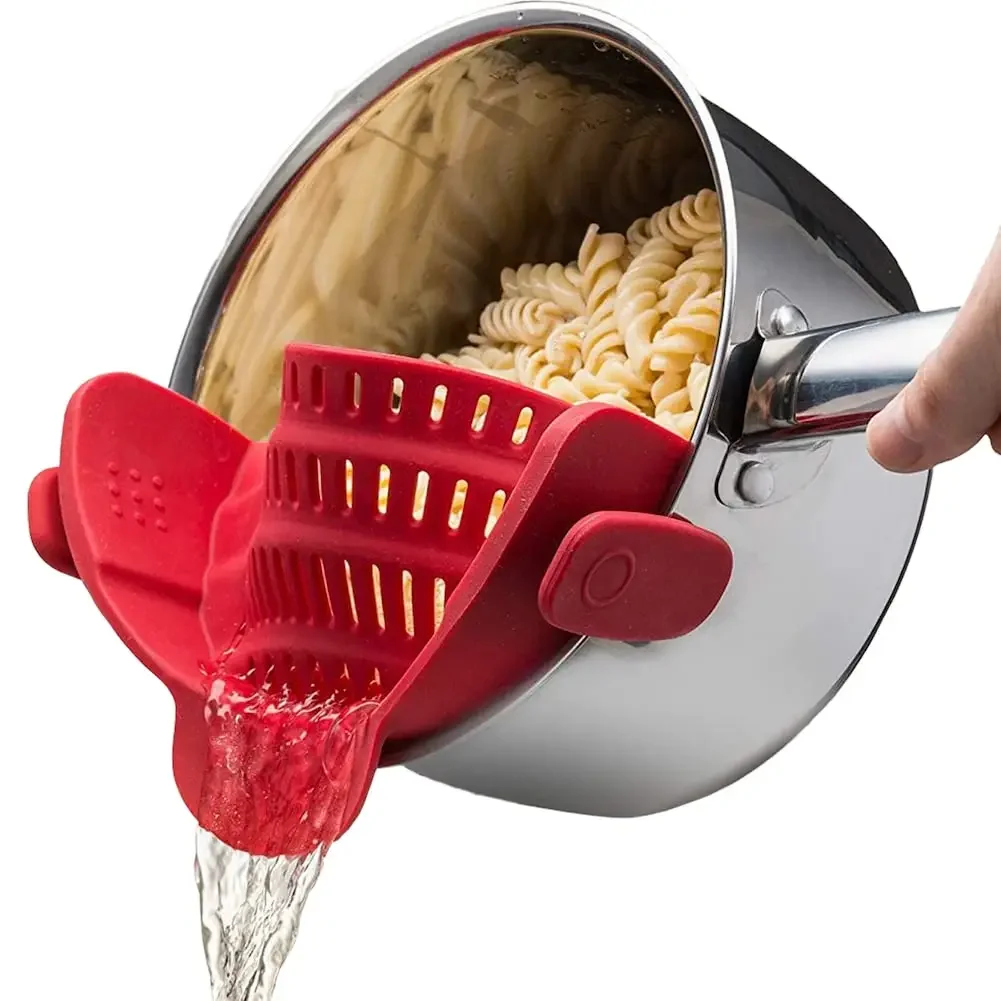 

Silicone Silicon Reusable Colander Pot Strainer Clip On Kitchen Cocina Gadget Filter With Handle Pour Ollas Silicone Colander