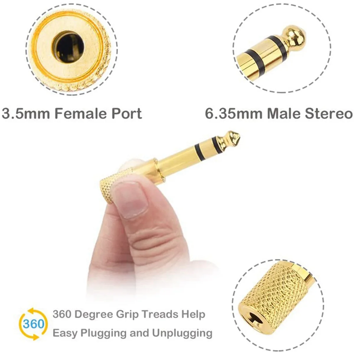 Adattatore ABMO da un quarto di pollice, spina jack per cuffie da 6,35 mm (1/4 di pollice) maschio a 3,5 mm (1/8 di pollice) femmina, confezione da 18 oro