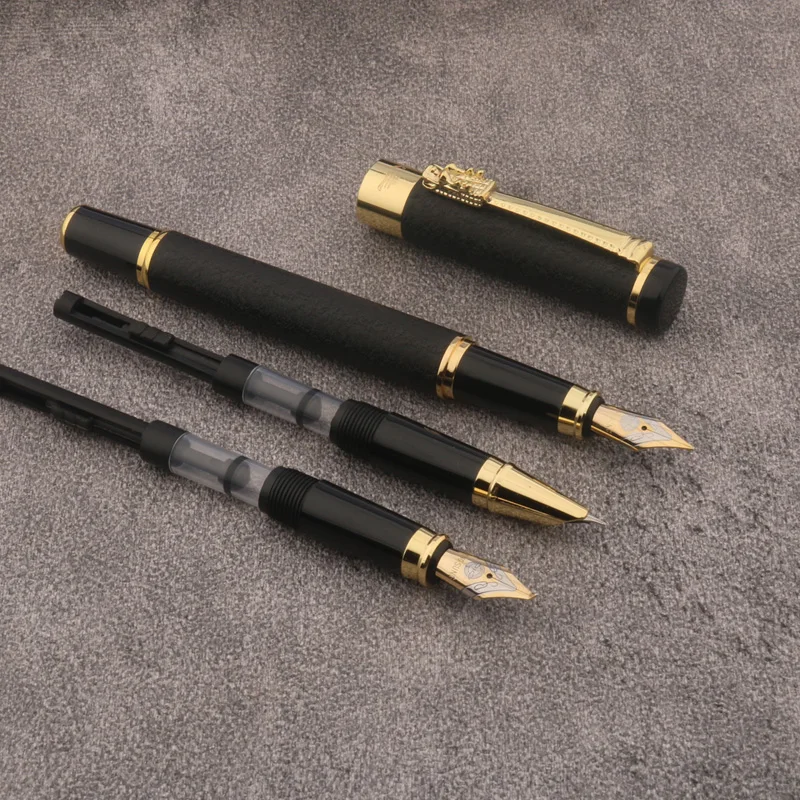 1pc/3pc Set Box Fountain Pen Frosted black Converter Filler Business Office School Supplies Golden Ink Pens