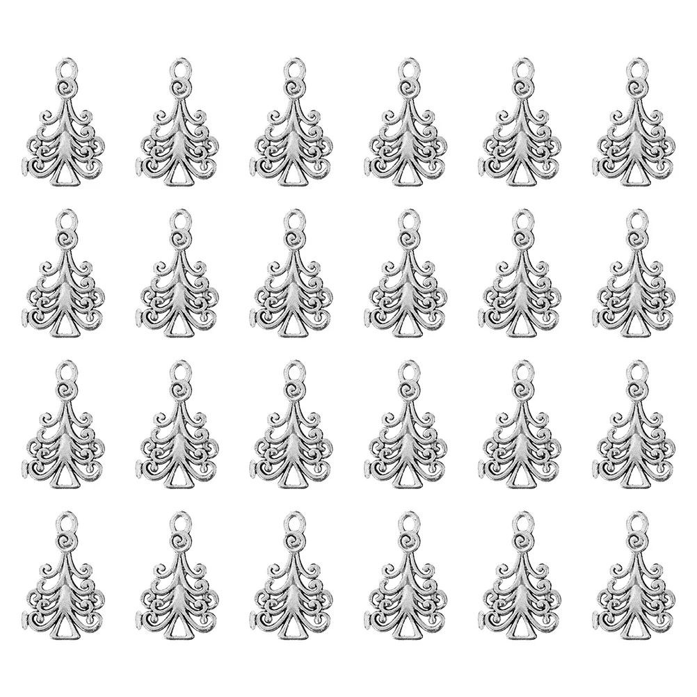 

50 Pcs Christmas Tree Pendant Alloy Silver Color Jewelry Making Supplies Lightweight Durable Charms Ornaments Xmas Gifts