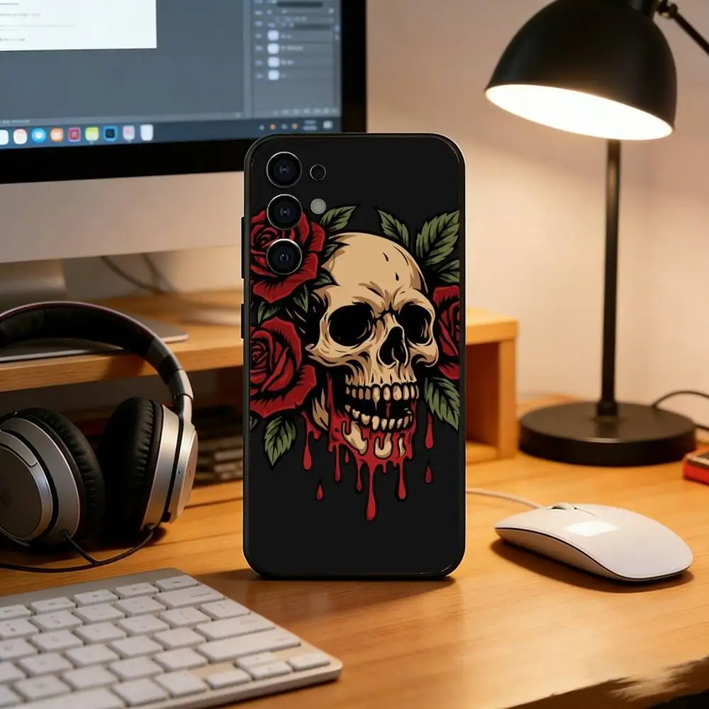 death's-head Phone Case Black Silicone Soft For Samsung S25,S24,S21,S22,S23,S30,Ultra,S20,Plus,Fe,Lite