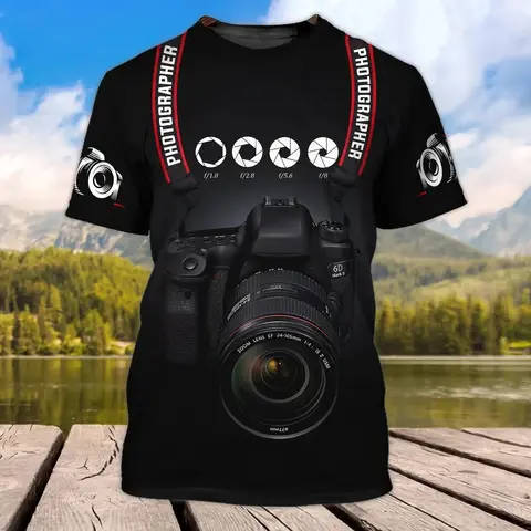 Fashion Camera Photography T-Shirts 3D Print Men's Short Sleeve T Shirt Streetwear Oversized Harajuku Y2k Tops Tees Men Clothing