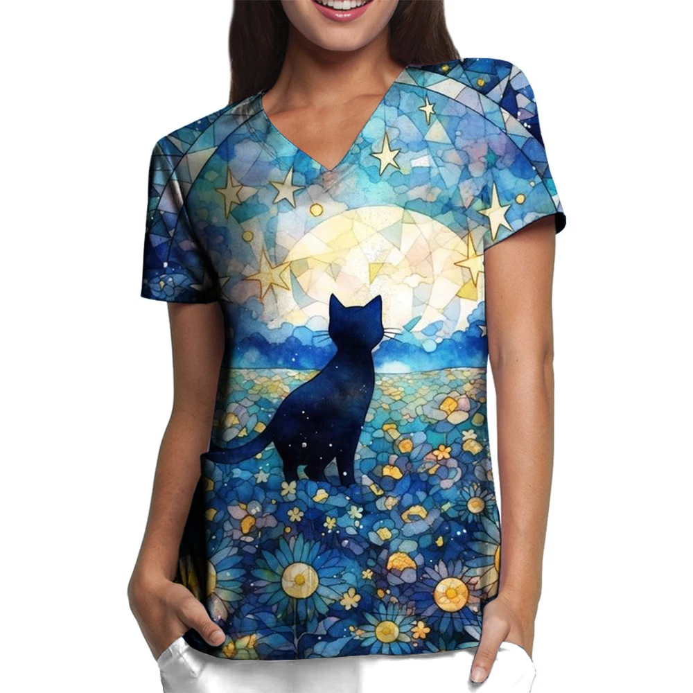 Stampa animalier uniformi mediche donna Accessori per infermiere Uniforme clinica Camicetta da lavoro per dentista veterinario spa Scrub Top 