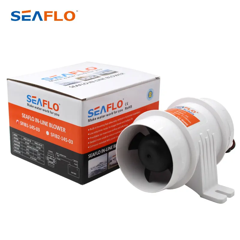 SEAFLO RV Marine Boat In-Line Bilge Air Blower Fan Quiet 3 Inch 145CFM/ 4 Inch 235CFM Ventilator Fan