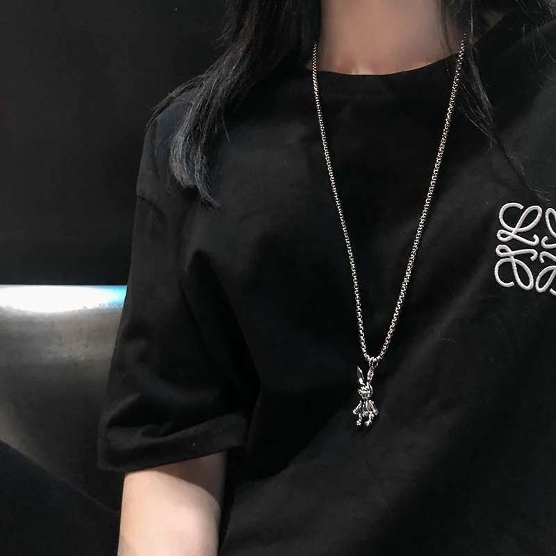 Rabbit titanium steel necklace women\'s net red ins trendy long style simple personality simple net red sweater chain 2021