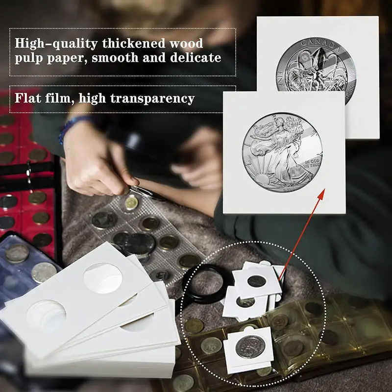 50Pcs/box 20.5/23/25/27.5/31.5/40mm Coins Storage Holder Square Case Album Collection Holders Flip Clip Coin Cover Supplies