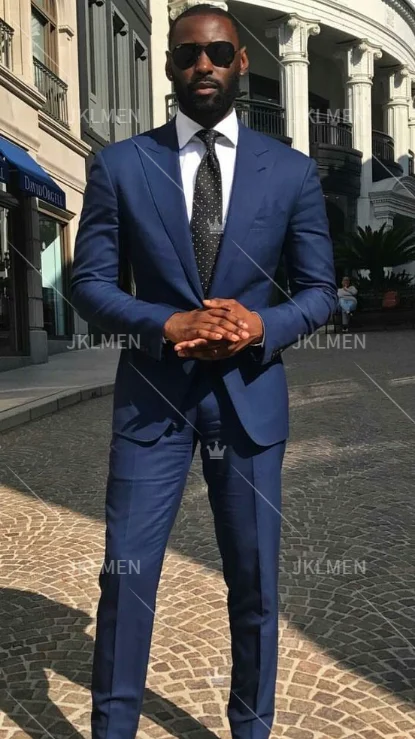 2 Pieces Business Men\'s Suit for Wedding Party Tuxedos Slim Fit Peak Lapel Custom Made Male(Jacket+Pants)