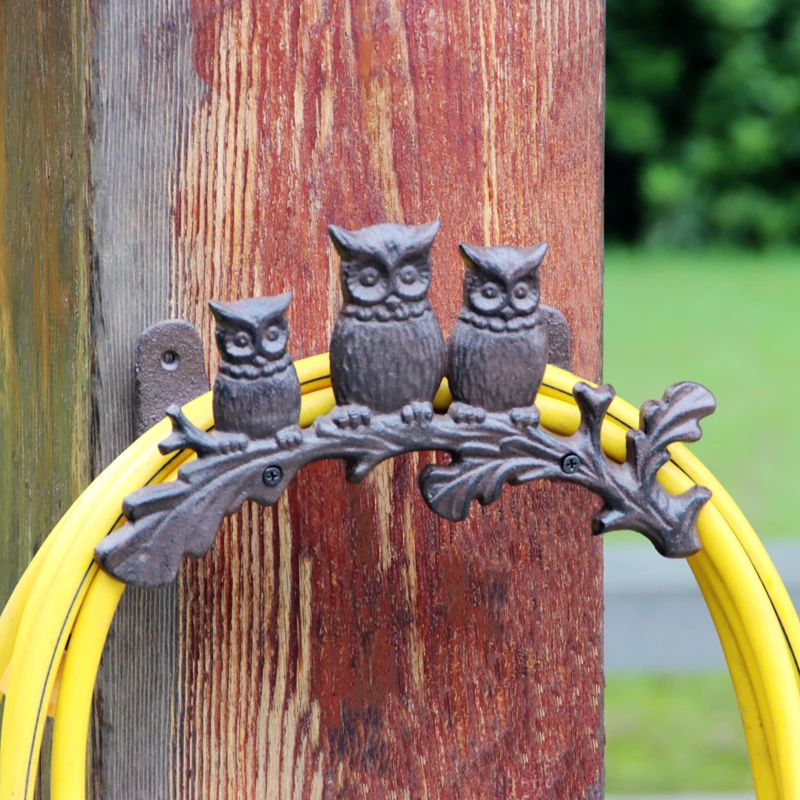 

Vintage Rustic Three Owls Cast Iron Hose Hoder For Home Outdoor Garden Decoration Wall Mounted Water Pipe Storage Rack Shelf