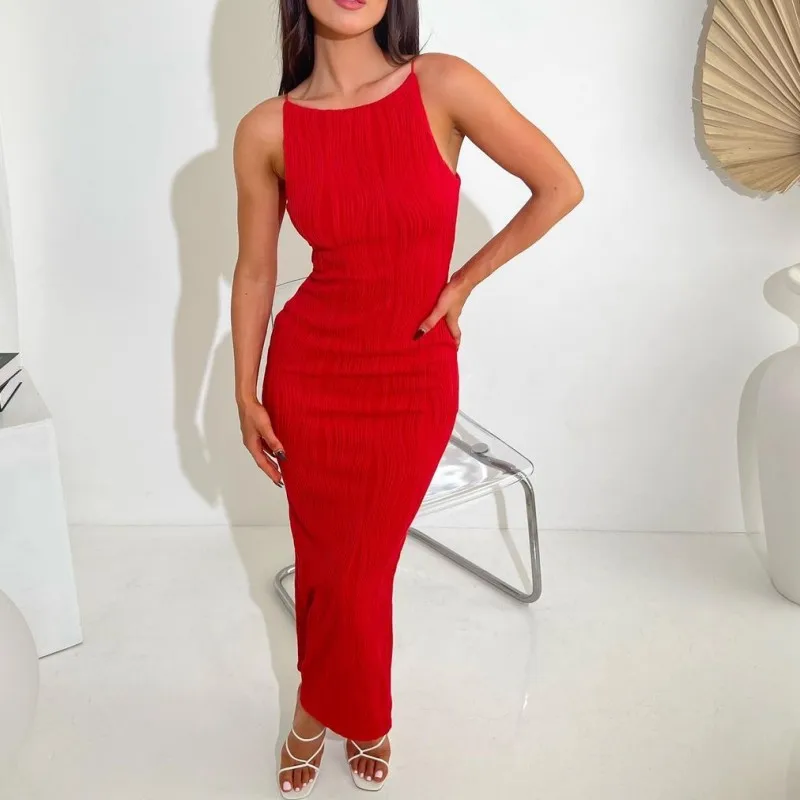 Long White Dress Women Streetwear Summer 2025 New Tight Fitting Dresses with Sleeveless Pullover Solid Temperament Skirt