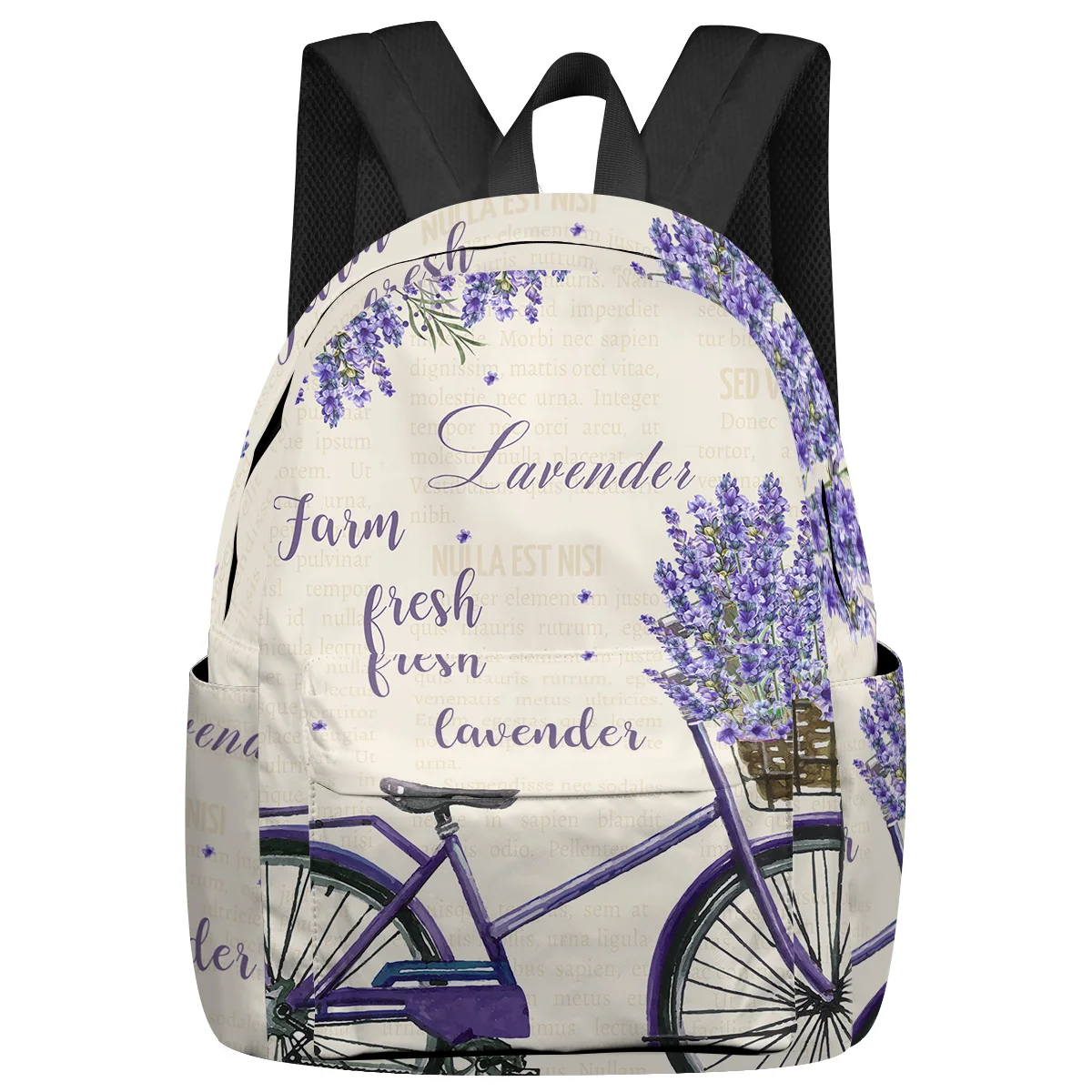 

Farm Purple Fresh Flower Lavender Bicycle Backpacks Custom Student School Bags Laptop Backpack Men Women Female Travel Mochila