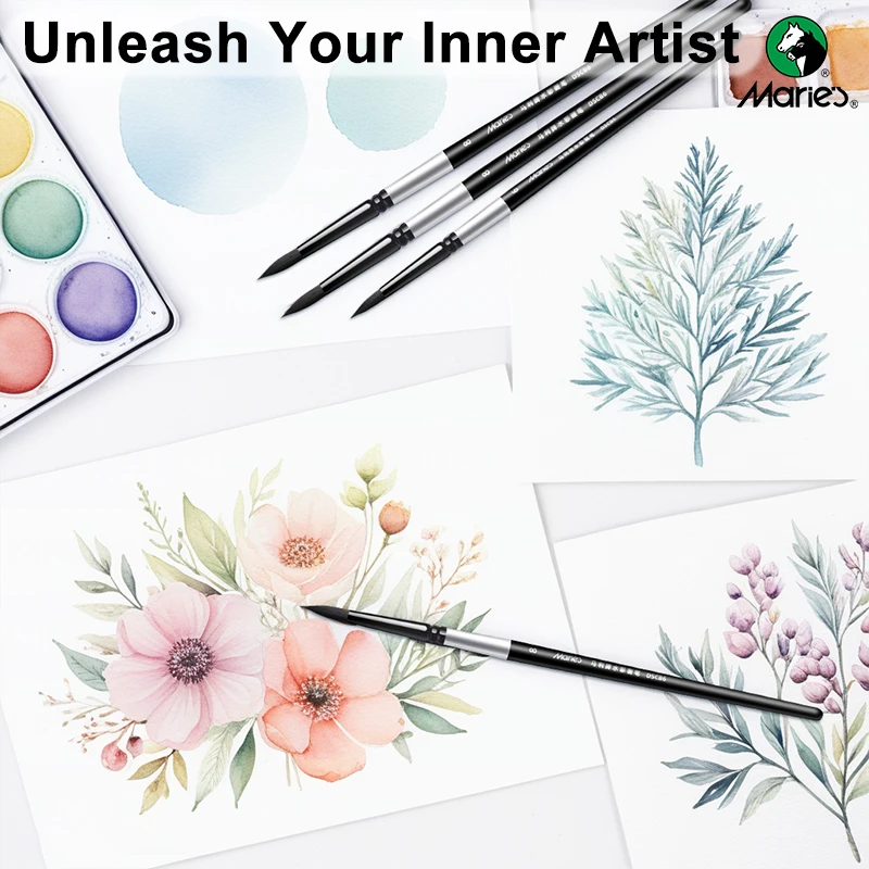 6pcs Marie's Round Tips Paintbrushes Set  with Case for Watercolor Painting, Art Supplies for Artists and Adults in Birthday