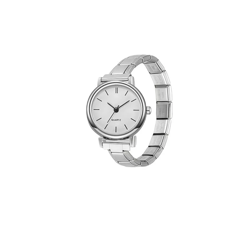 Minimal Stretch Stainless Steel Round Module Quartz Watch DIY Detachable Strap Elegant Men Women Fashion Hand Chain Watch