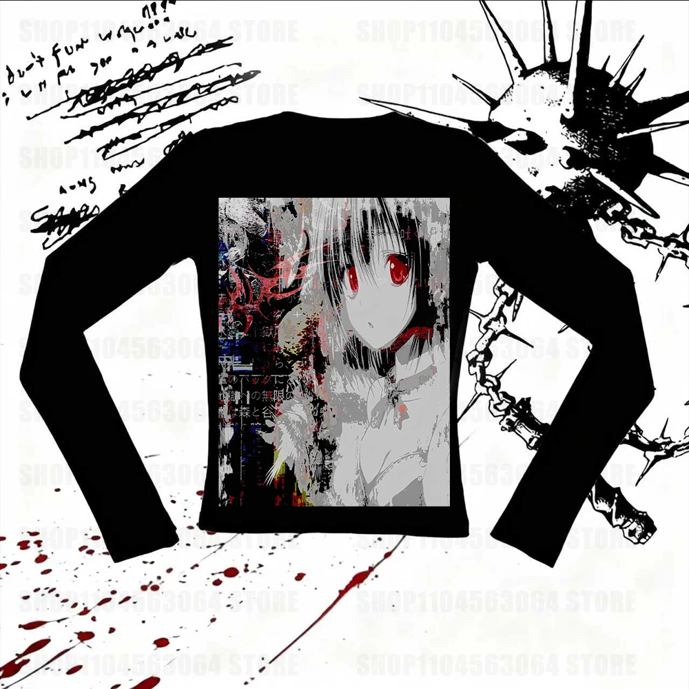 Y2k Long sleeve Top Subculture Harajuku Graphic Print Fashion Hiphop Long sleeve T-shirt Trend Rock Goth Top Punk Street Clothes