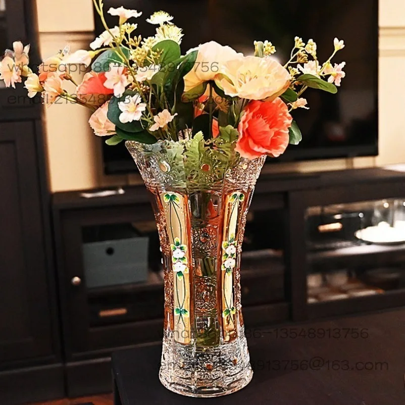 Bohemian Style Hand-painted Gold Enamel Vase Nordic High-end Living Room Coffee Table Flower Arrangement Light Luxury Home