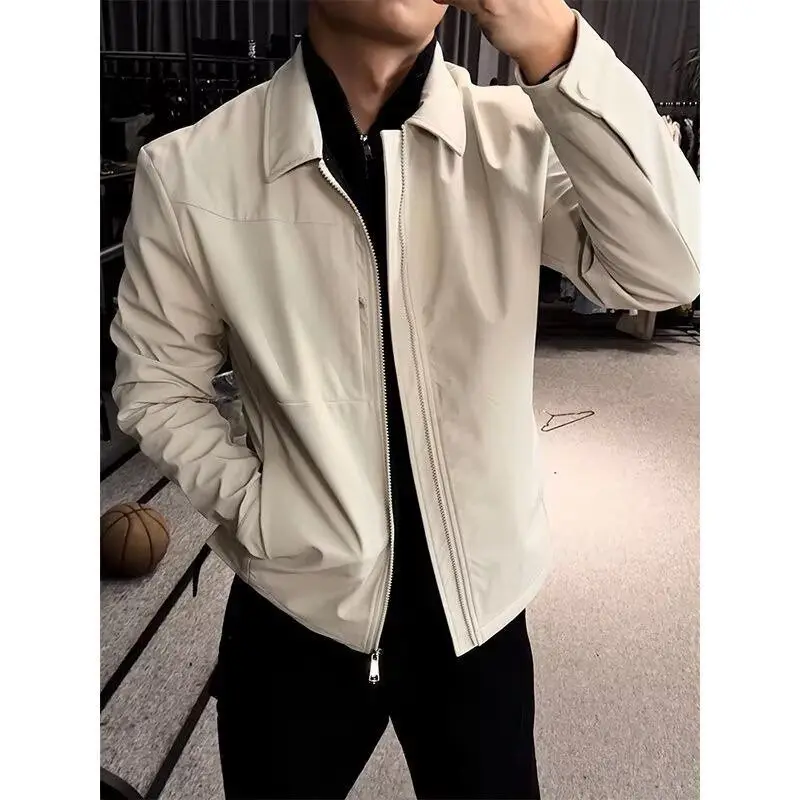 

Корейская мужская куртка с воротником Sle, новинка 2025, весна-осень, повседневная модная высококачественная верхняя часть из полиэфирной ткани, длинная одежда...