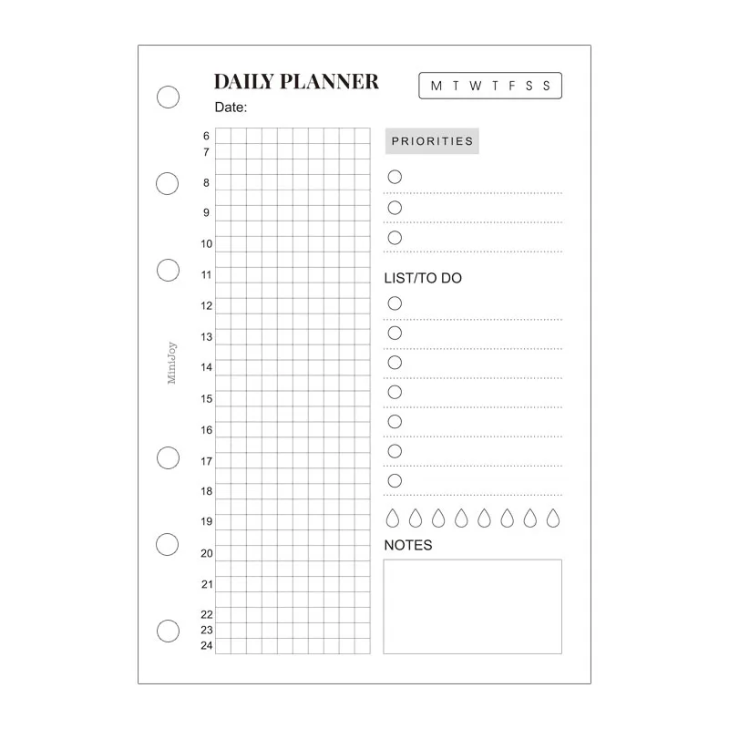 Fromthenon Minimalist Basic Functions Special A6 Grid Blank Daily Plan Notebook Loose Leaf Replacement Core Supplies