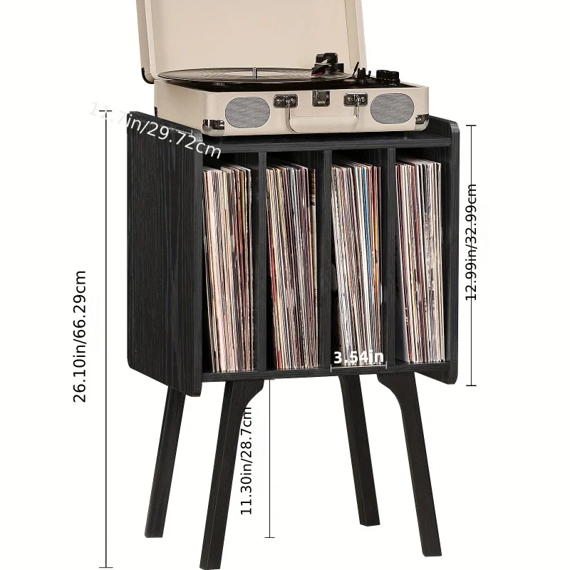 Record Rack，Black Vinyl Record Storage Table，Medieval Turntable Rack with Wooden Legs，