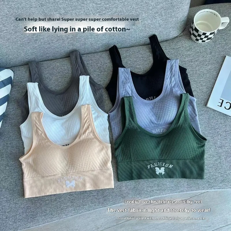 Women Tank Top Ribbed Crop Tops Female Seamless Underwear Wireless Bras Sexy Lingerie Girls Fitness Camis O-neck Sports Camisole