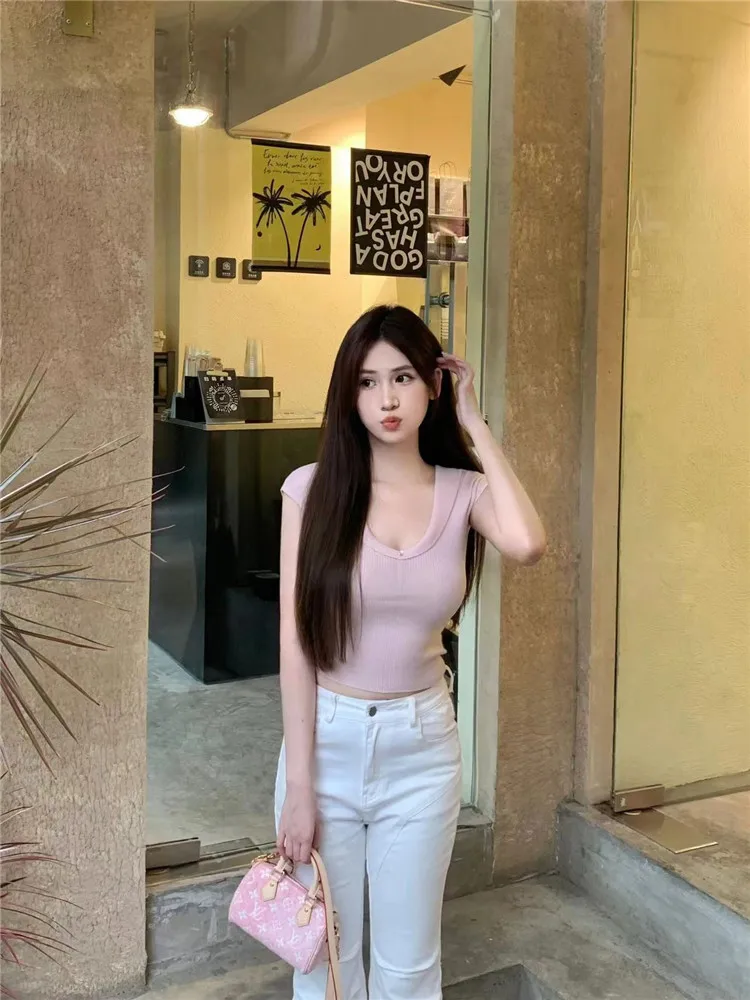 American High Street Pleated White Micro Flared Jeans Women's High Waist Slimming Extended Floor Length Pants Summer