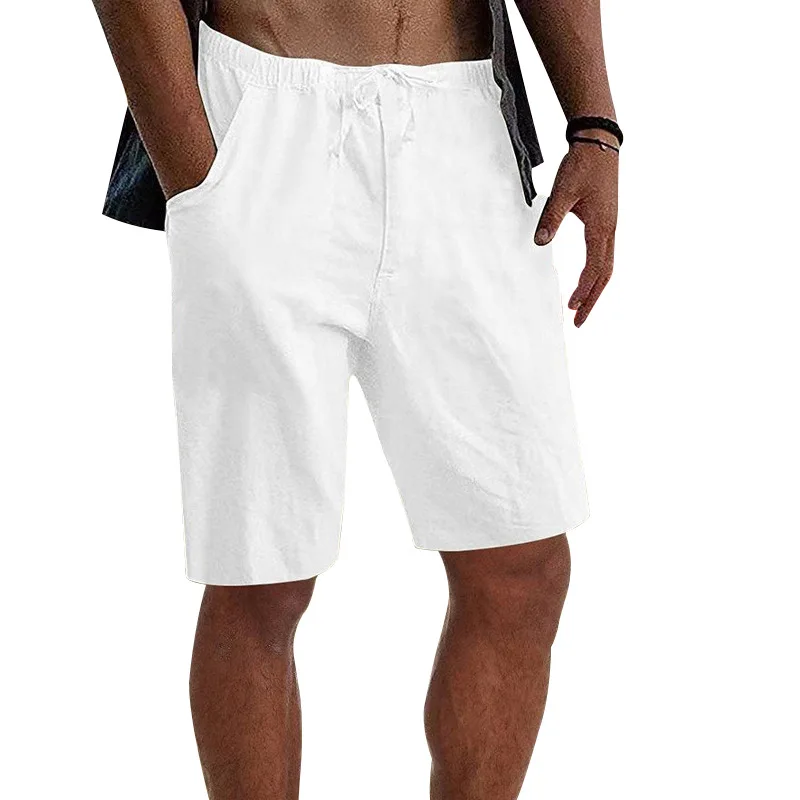 New Summer Men's Solid Short Casual Shorts Drawstring Breathable Beach Shorts Hawaii Pants Cotton linen Shorts