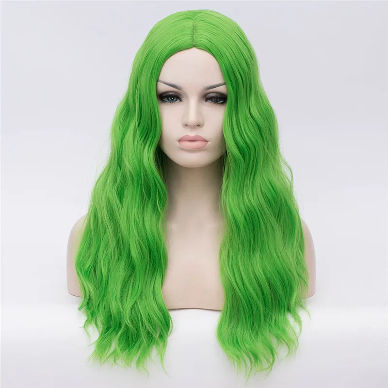MSIWIGS-pelucas sintéticas onduladas para mujeres blancas y negras, línea media verde larga, peluca roja, Red Rosa resistente al calor, Cosplay