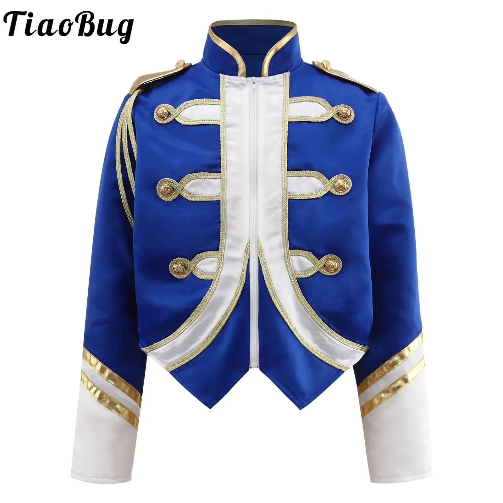 

Boys Trumpet Honor Guard Team Uniforms Drum Jacket Marching Band Uniform Party Costume Contrast Color Long Sleeve Zip Up Coat