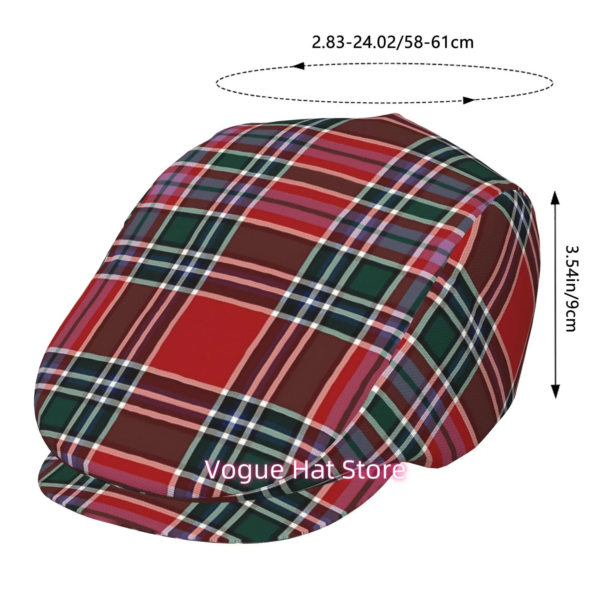 2D Flat, 1pc Clan MacBean Tartan All-over printed beret,  newsboy cap, unisex, a must-have fashion accessory for outdoor leisure