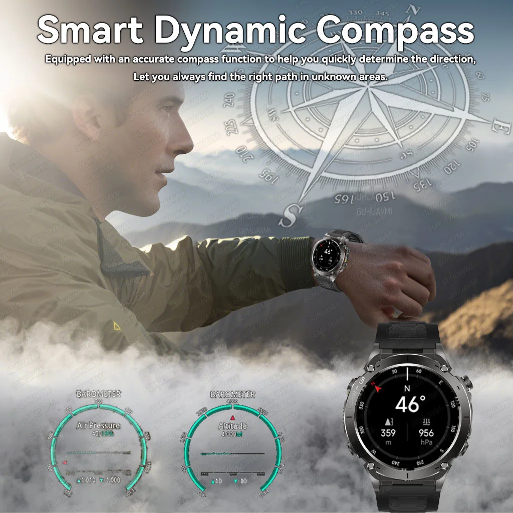 Para huawei novo relógio inteligente ao ar livre 1.43 display amoled bússola ao ar livre agps chamada bluetooth 10atm swim relógio inteligente 2025