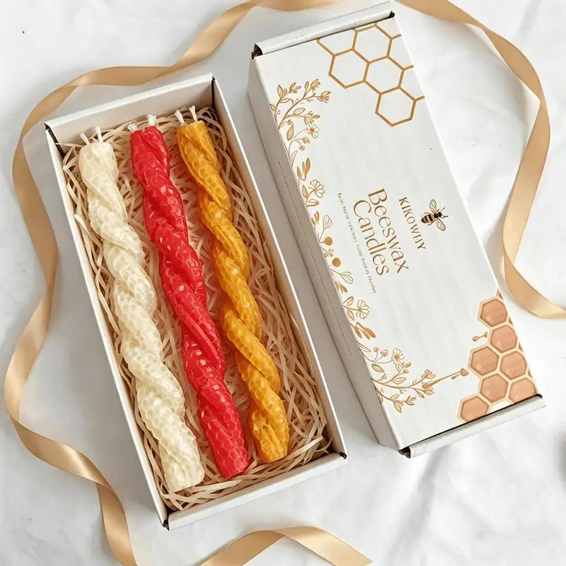 3 red and yellow handmade twisted beeswax taper candles gift set, perfect for cozy vibes, Halloween, Christmas, Valentine's Day,