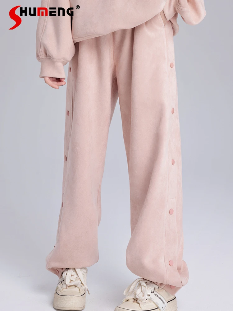 Calça de moletom feminina solta, calça rosa, calça apertadinha, calça feminina de estudante fofa, calça popular, outono, nova, 2023