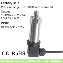 Sensor de pressão Transmissor, água, gás, óleo, líquido, 4-20mA, 0-5V, 10V, RS485, 0-1bar, 10bar, 1.6Mpa