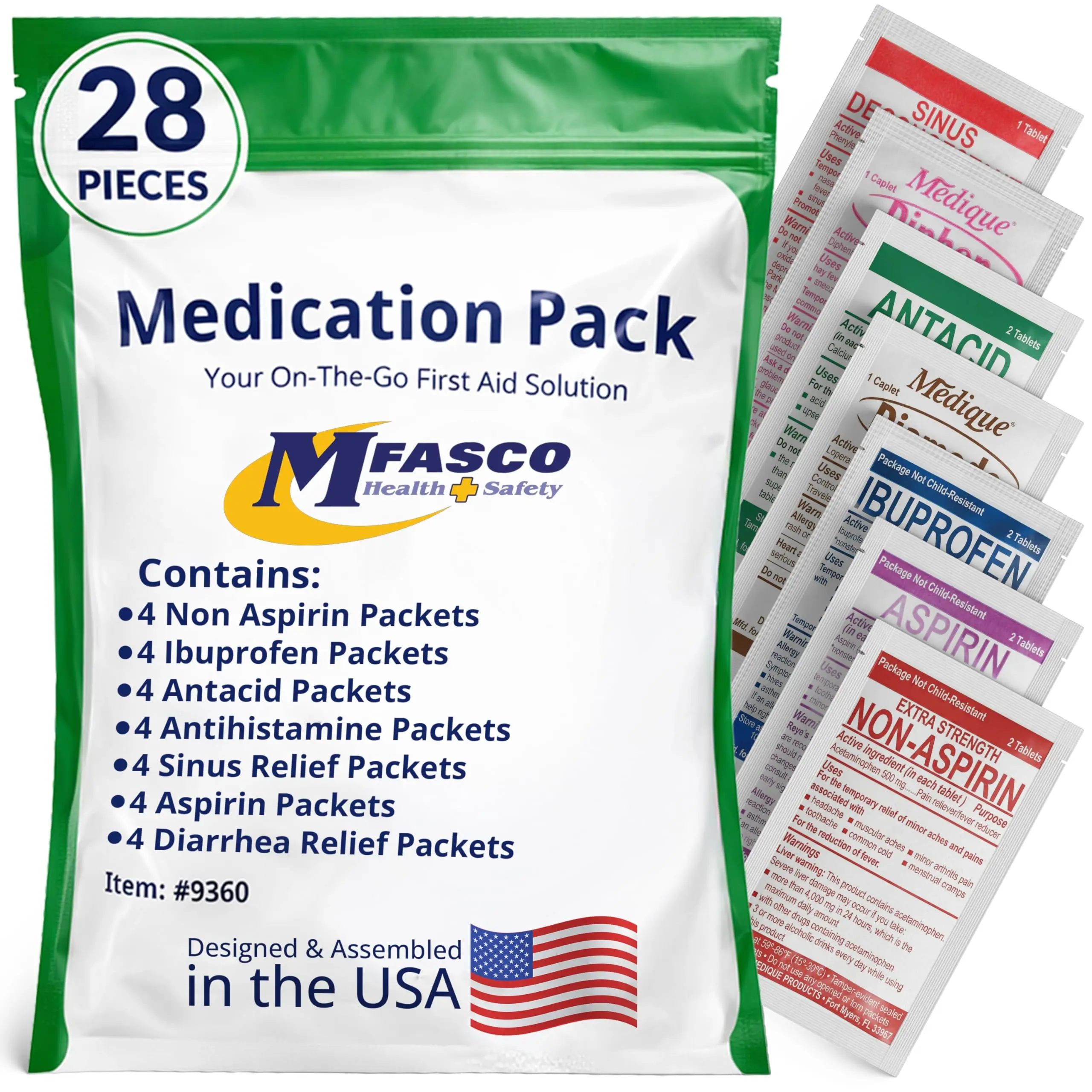 

7-in-1 Travel Medicine Kit 28 Packets, TSA Approved for Cruise International Travel