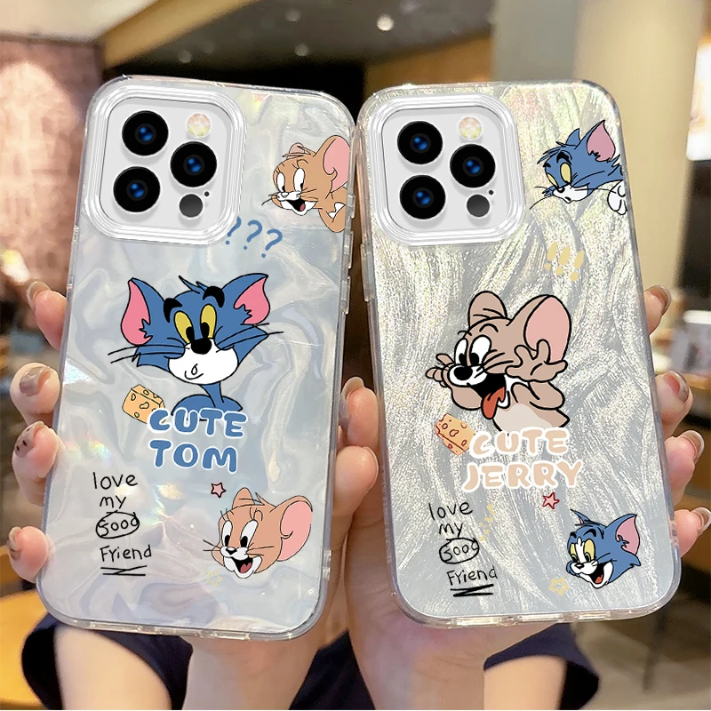 New T-Tom And J-Jerry Couple Gradient For iPhone 16 Pro Max Case 15 14 13 12 11 8 7 Pro Max Plus XS XR Hard Dustproof Back Cover