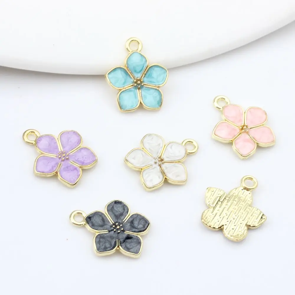 Zinc Alloy Enamel Sakura Flowers Charms 10pcs/lot 15mm For DIY Jewelry Earring Making Accessories