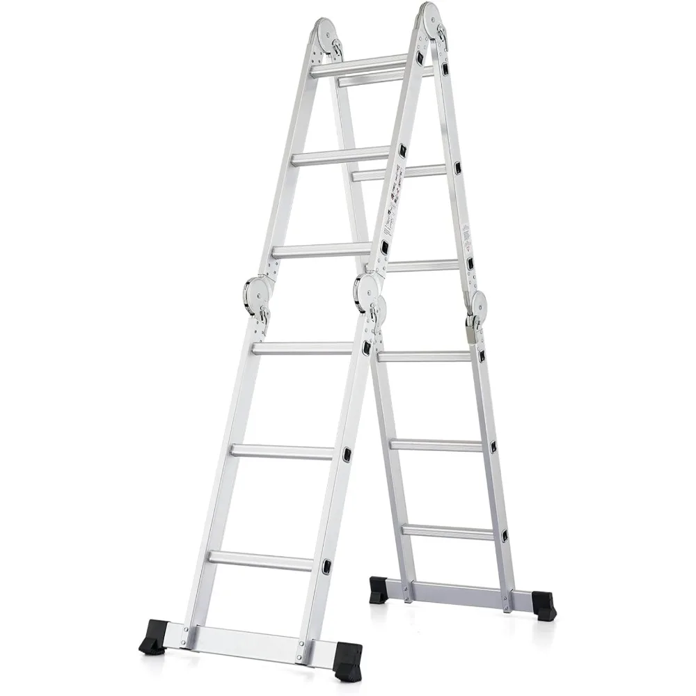 Telescopic A-Frame Ladder, Multi-Purpose Aluminum Telescopic Ladder, Extendable Ladders,Easy to Store for Indoor and Outdoor Use