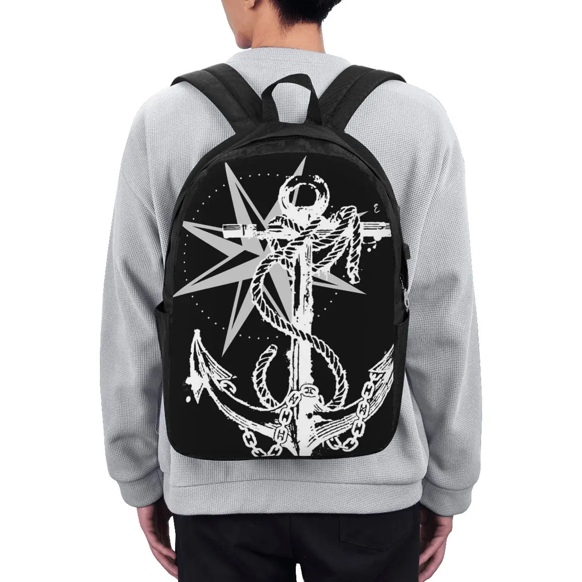 Nautical Compass Captain Anchor Boat Backpack Travel Notebook Bag Computer College Student School Bag Laptop Shoulder Bags