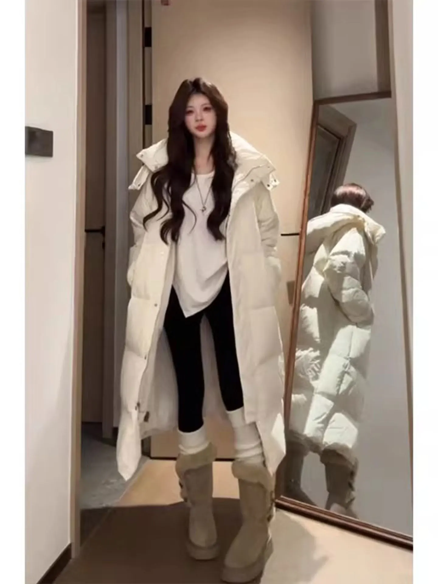 

plus Size Khaki down Cotton Jacket Women Winter Thick Warm Coat Long Sleeve Zipper Closure Straight Cut Sweet Style Korean Ve...