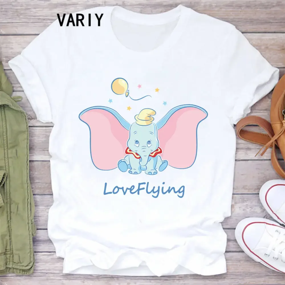 Fly Dumbo Kawaii T-shirt Women Harajuku Aesthetics Cute White Tops Casual Tshirt Print New Summer Fashion Y2k Female T Shirt