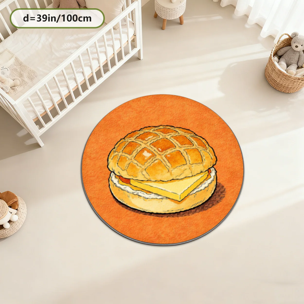 Novelty Food Rug Grilled Cheese Design Round Area Carpet Kids Playroom Nursery Room Decor Cute Cartoon Mat